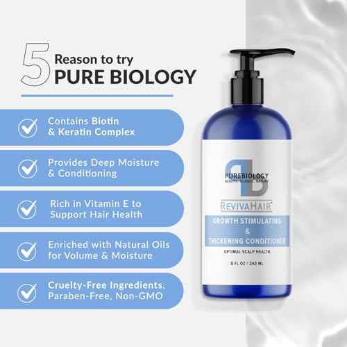 Pure Biology Hair Conditioner for Fine, Damaged Hair - Volumizing Conditioner with Biotin, Keratin, Rosemary and Argan Oils - Moisturizing Conditioner for Dry Hair and Thinning Hair Volume