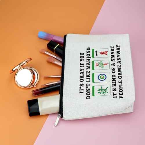 Funny Mahjong Game Player Gift for Women Makeup Bag Mahjong Themed Gift for Mah Jong Players Lovers Grandma Aunt Mom Sister Bestie Friend Retirement Birthday Present for Her Travel Pouch