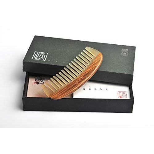 TAN MUJIANG Wooden Sheep or Cow Horn Comb Smooth Luxury Set, Anti-Static YTB 5-11 with Case