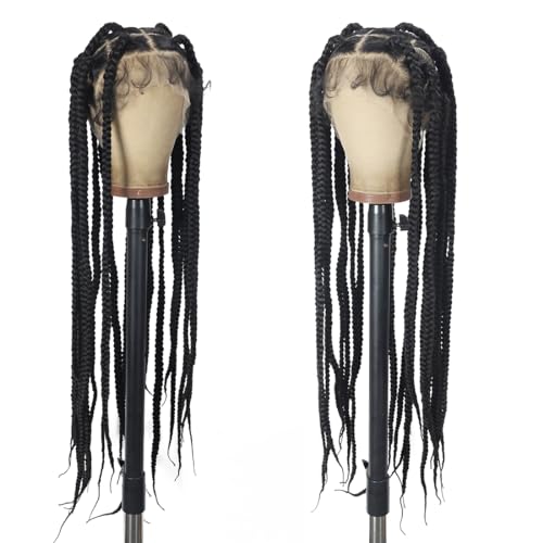 360 Full Lace Jumbo Braided Wigs for Black Women 32inch Knotless Braids Glueless Wigs No Cornrow Long Jumbo Box Braided Wig With Baby Hair (1B, 32inch)