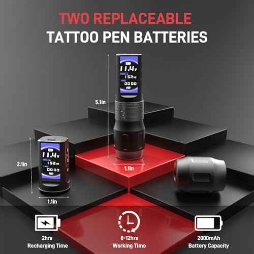 YILONG Wireless Tattoo Machine Gun, F6 Rotary Tattoo Pen with 2 Replaceable 2000mAh Batteries, OLED Display, Tattoo Equipment for Tattoo Cartridge Needles, Professionals, and Tattoo Artists (Gray)