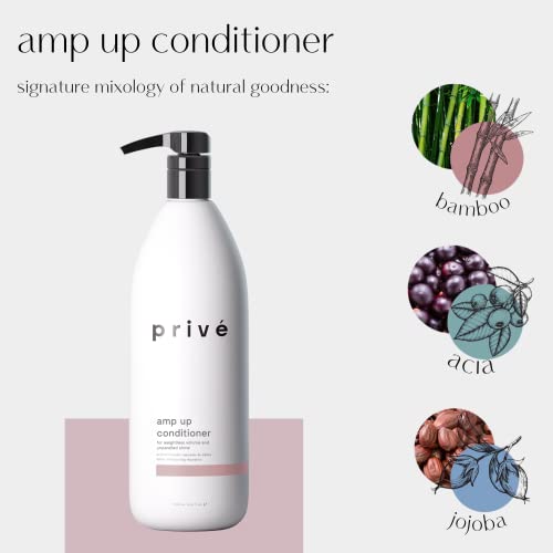 Priv? Amp Up Volumizing Conditioner for Fine Hair - Sulfate Free Hair Conditioner for Men & Women - Vegan & Color-Safe Formula with Bamboo, Green Tea & Acai - Provides Weightless Moisture (33.8 oz)