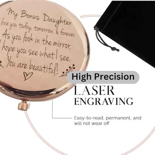 Bonus Daughter Gifts, Step Daughter Gifts from Stepmom, Christmas Step Daughter Gifts from Stepdad, Bonus Daughter Birthday Gifts, Mothers Day for Bonus Daughter, Stepdaughter Compact Mirror