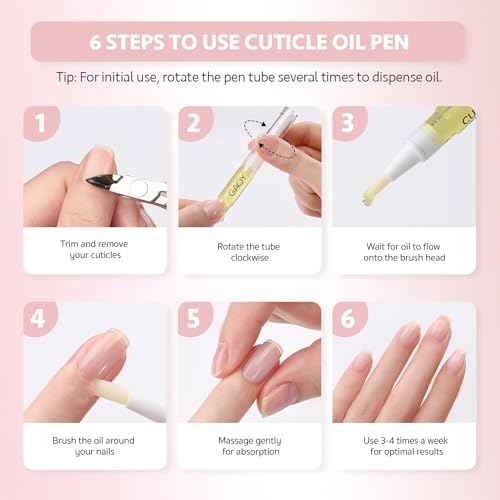 GAOY Cuticle Oil Pen Set, 6Pcs Manicure & Pedicure Accessories with Vitamin E for Nourished and Revitalized Nails, Professional Nail Growth Treatment & Repair Kit