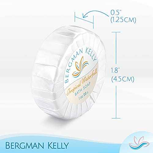 BERGMAN KELLY - Hotel Soap Bars in Bulk - Tropical Waterfall, 1 oz, 200 PK - Small Individually Wrapped Round Soap - Travel Size Mini Toiletries for Airbnb, Motel, Guest Bathroom