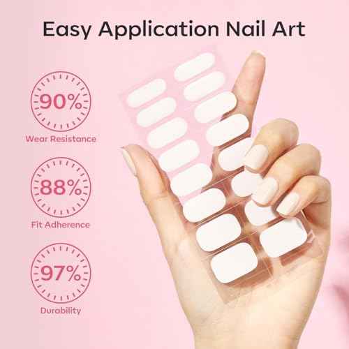 Modelones Semi Cured Gel Nail Strips, 32 Pcs Transparent Crystal Clear Stickers Sheer Gel Polish Strips, Ultra-Glossy, Long Lasting, Nail Wraps U V for Home Nails DIY