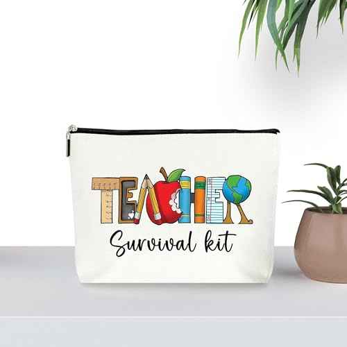 Teacher Survival Kit Zipper Pouch Cosmetic Makeup Bags, First Year Teacher Must Haves, Supplies for Teachers, Teacher Pouch, Teachers Appreciation Gifts. (062)