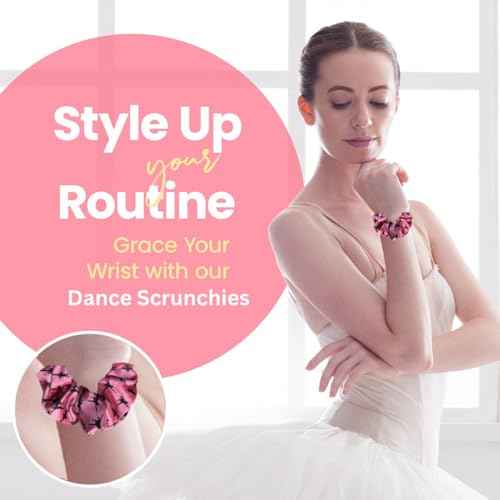 Pink Dance Scrunchie, Girls Hair Accessory with Dancer Silhouette Design, Durable Ballet Elastic Hair Tie, Gift for Recitals & Ballerinas