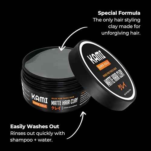 Kami Hair Clay for Men - Strong Hold, Matte Finish for Thick Hair, Long-Lasting Styling Clay for Texture, Volume, & All-Day Control -Hair Care Product
