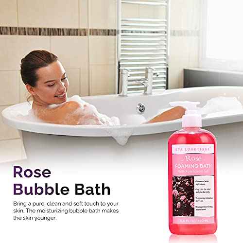Spa Luxetique Bubble Bath, Foaming Bath with Epsom Salt, Chamomile Rose and Lavender Scent Bathing Set, 3 Pack 49.8 fl oz Christmas Gifts Set for Women and Men