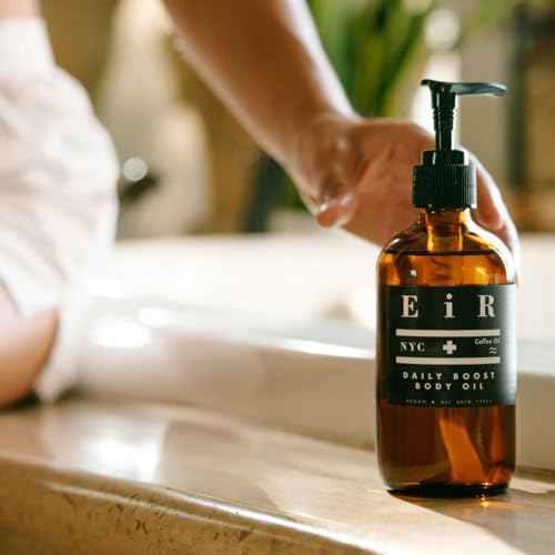 EiR NYC Daily Boost Body Oil | Coffee-Infused Face & Body Nourishing Oil with Rice Bran & Meadowfoam | Lightweight, Fast-Absorbing, Vegan Formula for a Radiant, Glowy Silky Sheen Finish | 8 oz