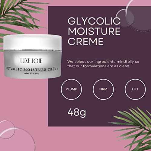 LuxeJoie Glycolic Moisture Cr?me ? Exfoliating Face Cream with Glycolic Acid for Smooth, Radiant Skin ? Hydrating, Lightweight Daily Moisturizer ? 1.7 oz (48g)