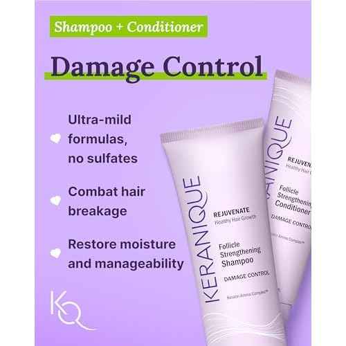 Keranique Damage Control Set for Thinning Hair - Shampoo & Conditioner for Damaged Hair, Follicle Booster Serum, Lift & Repair Spray - Keratin Enriched Repair Products for Dry, Thin Hair - Travel Size