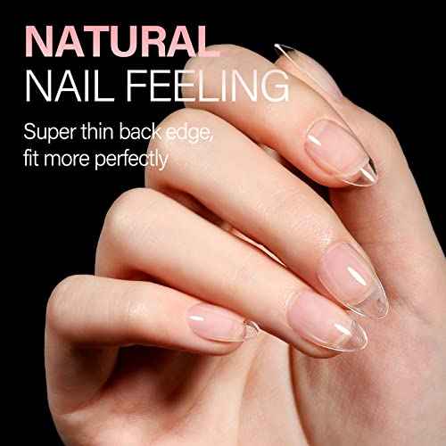 AILLSA Short Almond Nail Tips 360Pcs Full Cover Gel Nails Tips Half Matte No File Clear False Gelly Soft Nails Tip Fake Almond Shaped Nails for Press On Nail Extension DIY Valentine Gift 12 Sizes