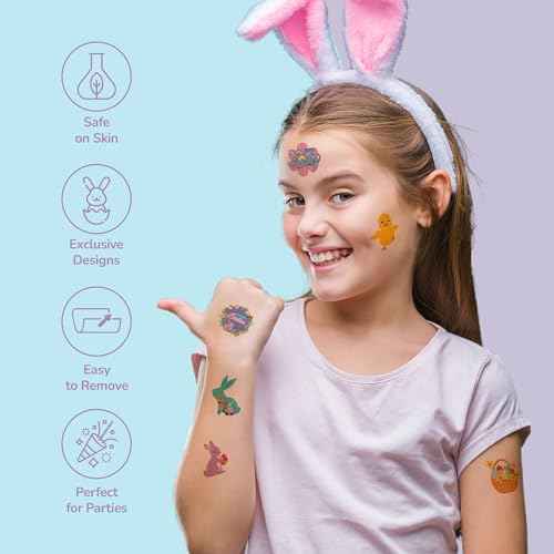 Easter Temporary Tattoos for Kids, 144 Pack, Easter Themed Basket Stuffers, Egg Fillers (240 Pack)