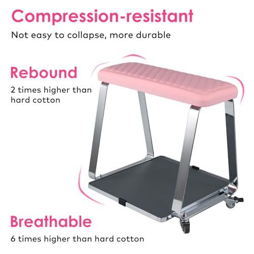 Pedicure Foot Rest for Nail Tech Nail Salon, BORNBYME Update PU Leather Foot Nail Stand Rest for Pedicure, Pink