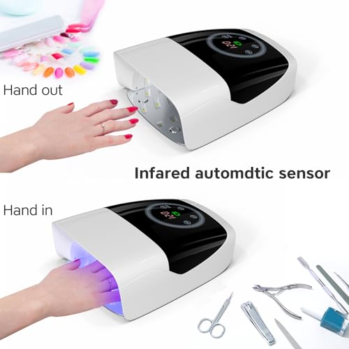 Cordless UV LED Nail Lamp, 132W Rechargeable Gel Nail Lamp Professional Nail Dryer Gel Polish UV Lights for Nails with 4 Timer Setting Quick Dryer Curing Lamp for Salon & Home (White)