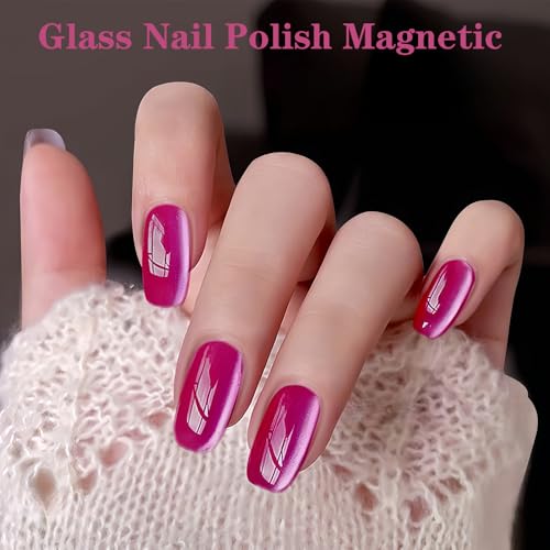Jelly Cat Hot Pink Gel Nail Polish - Glossy Cat Eye, Magnetic, Translucent & Glass Finish