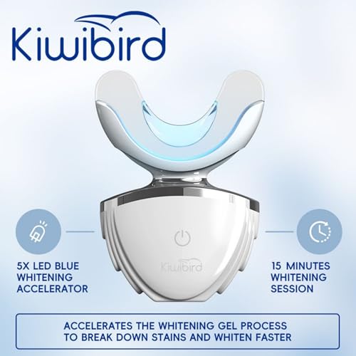 KIWIBIRD Teeth Whitening Kit for Sensitive Teeth ? 3 Gel Pens, LED Light with Wireless Charging Case, IPX7 Waterproof, Enamel-Safe at-Home Dental Care Tool