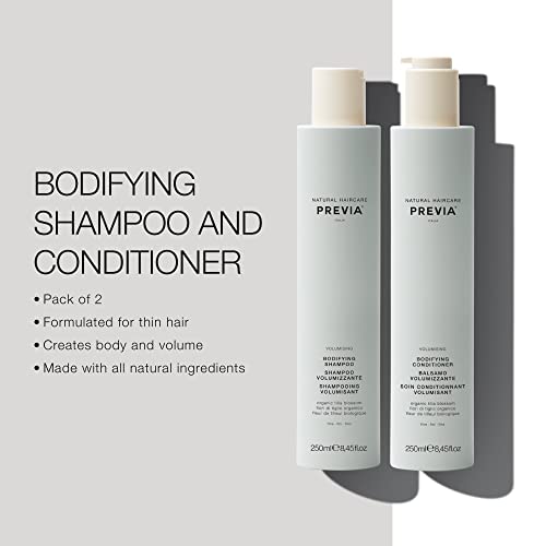 PREVIA Volumizing Bodifying Shampoo & Conditioner Set | Volumizing Duo for Fine & Thin Hair | Adds Body & Shine | Natural Italian Formula with Organic Tilia Blossom | Vegan & Sulfate Free | 8.45 oz