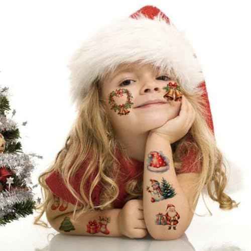 Glitter Christmas Temporary Tattoos for Kids - 74 Individually Sheets for Xmas Party Favors, Stocking Stuffer, Christmas Eve Gift