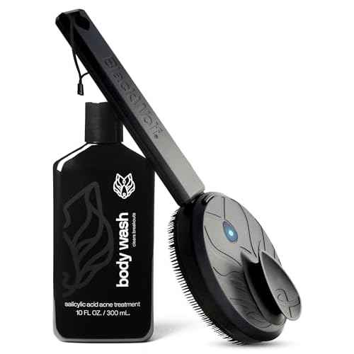 Black Wolf Body Wash & Sonic Scrubber Pro Kit for Men - Vibrating Face & Body Brush with Charcoal Powder Shower Gel, Water Resistant Massage Brush & Salicylic Acid Body Wash, Rich Lather & Deep Clean