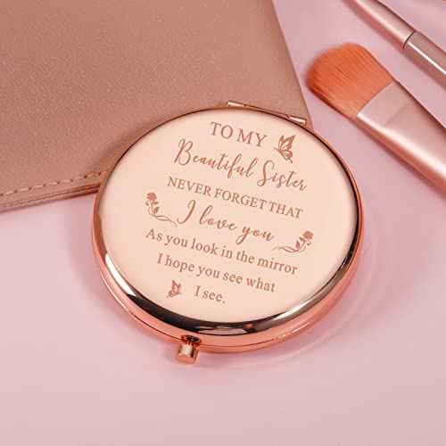 Sister Birthday Compact Mirror Gift Best Sister Gifts from Friend Sister Brother Classmate Makeup Mirror for Women Her Friendship Gift Wedding Valentines Day Graduation Thanksgiving Christmas