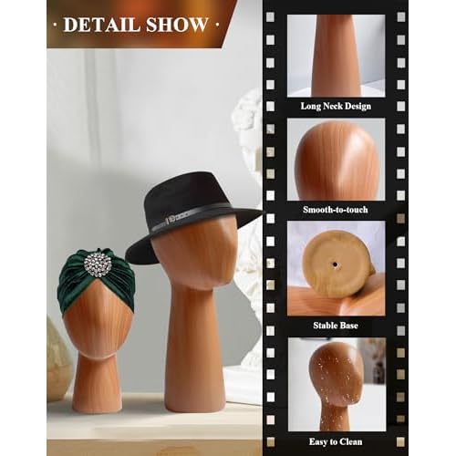 CHADWICK Imitation Wood Mannequin Head, Manikin Head Hat Stand, Wig Head Stand for Displaying Hats and Wigs, Wig Caps Mannequin Head Stand, Art Decoration Model Head, Durable GFRP Material