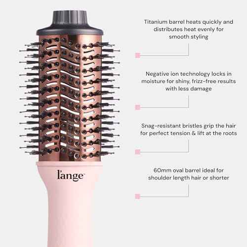 L'ANGE HAIR Le Volume 2-in-1 Titanium Blow Dryer Brush | Hot Air Brush for Hair Drying & Styling | Ionic Oval Barrel for Smooth, Frizz-Free Volume | (Blush ? 60mm)
