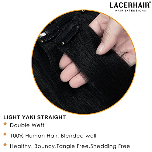 Lacer Thick Yaki Straight Clip in Real Human Hair Extensions, Light Yaki Straight Clip ins, Jet Black Color For Black Women Relaxd Hair 120G 7Pieces 22 inch