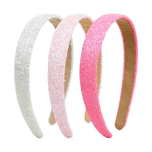 Glitter Headbands for Girls Women Non Slip Girls Headband, Sparkle Kids Headbands Cute Alice Head Band for Girl¡¯s Hair, Pink Hair Accessories for Women for Birthday Party Favors Back to School