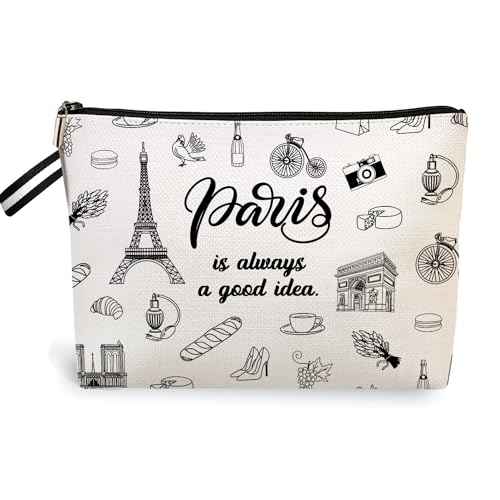 Paris Travel Gift Cosmetic Bag, Paris Lover Gifts Makeup Bag, Paris City Skyline Paris Is Always A Good Idea Zipper Pouch, Gifts for Women Birthday Christmas
