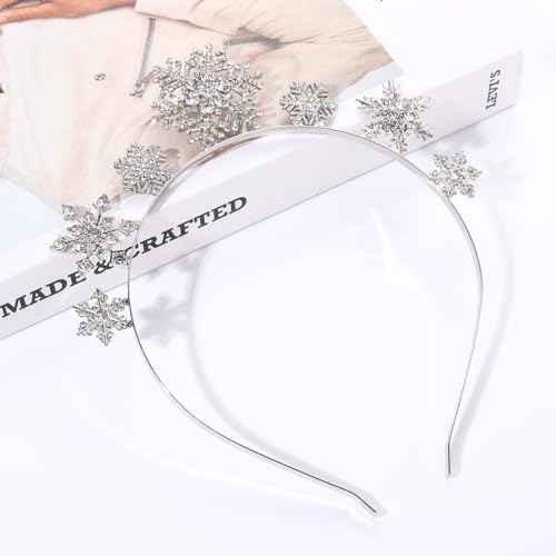 Snowflake Headband Holiday Christmas Headband for Women Sparkling Rhinestone Crystal Snowflake Hairband Tiara Winter Holiday Accessories Festive Party Favors Gifts (A - Snowflake 2)