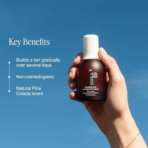 COOLA Organic Sunless Self Tanner Face Serum, Dermatologist Tested Anti-Aging Skin Care Infused with Hyaluronic Acid, Vegan and Non-GMO, Piña Colada, 1.7 Fl Oz