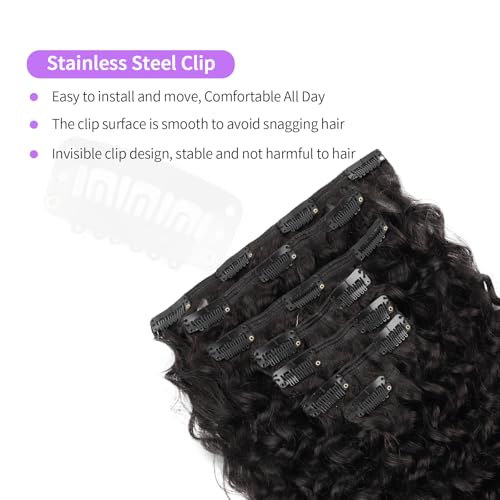 Sassina Natural Wave Clip in Remy Human Hair Extensions Double Weft Invisible Clip in Extensions Real Human Hair Natural Black Virgin Human Hair Extensions for Women 7Pcs 120G 18 Inch