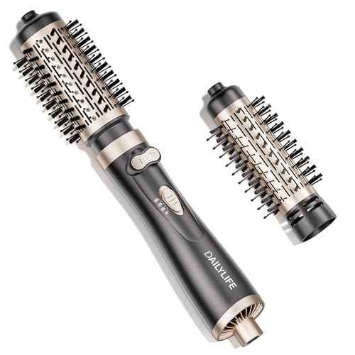 DAILYLIFE Rotating Hair Dryer Brush, Hot Air Brush with 2 Brushes (1.5" & 2"), ALCI Safety Plug and Ionic Technology, More Shine and Less Frizz