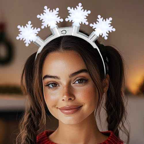 JEAIRTS Light Up Christmas Snowflake Headband Glowing Xmas Headpiece Led Christmas Costume Hair Accessoires