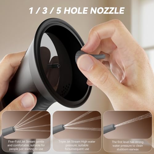 Ear Wax Removal, Upgraded Electric Ear Cleaner with Safe Efficient Comfortable Pressure Modes, Ear Cleaning Kit-12 Nozzles, Ear Wax Cleaner Irrigation Flushing System with Wastewater Recovery