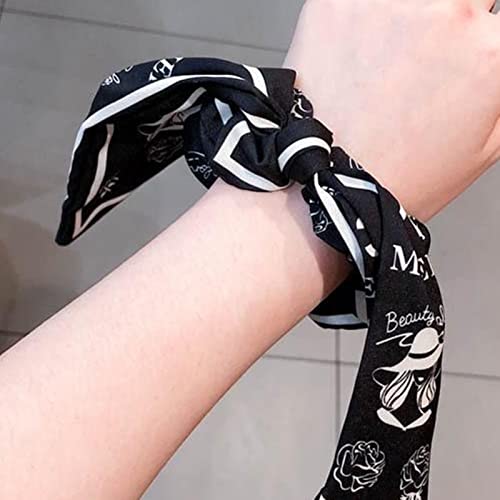 women's bow hair scrunchies vintage temperament hair tie hair rope (black)