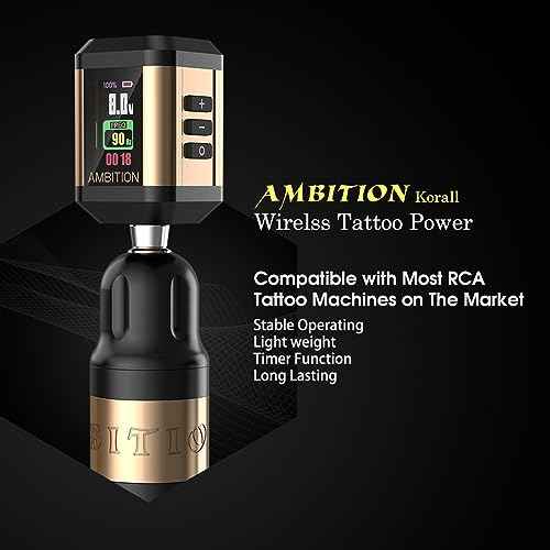 Tattoo Power Supply - Ambition Korall Tattoo Battery Pack 2200mAh Mini Portable RCA Color LED Digital Display for Rotary Tattoo Machine