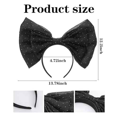 Big Black Bow Headband - Glitter Bows Headpiece for Women Girls, Cute Bowknot Hair Accessories for Birthday Halloween Christmas Cosplay Party Costume Derss Up