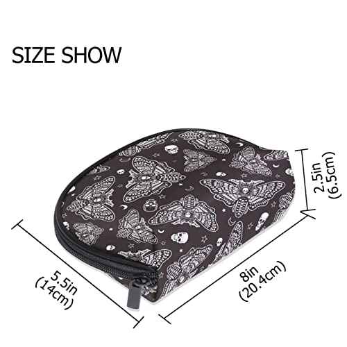 MNSRUU Women Cosmetic Bag for Purse Small Moth Skull Moon Esoteric Makeup Bag Accessories Purse Bag Travel Organizer Pouch with Compartment