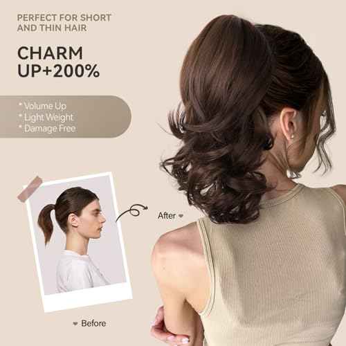 14 Inch Ponytail Extension - Wavy Pony Tails Hair Extensions, Claw Clip Ponytail Extension, Synthetic Hair Extensions Ponytail, Clip on Ponytails for Women (Light Brown With Beige Highlights)