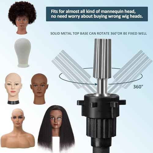 Klvied Wig Stand Tripod Upgraded, Mannequin Head Stand Double Locking, Reinforced Metal Wig Head Stand with Tool Tray, Black (53.5 Inches)