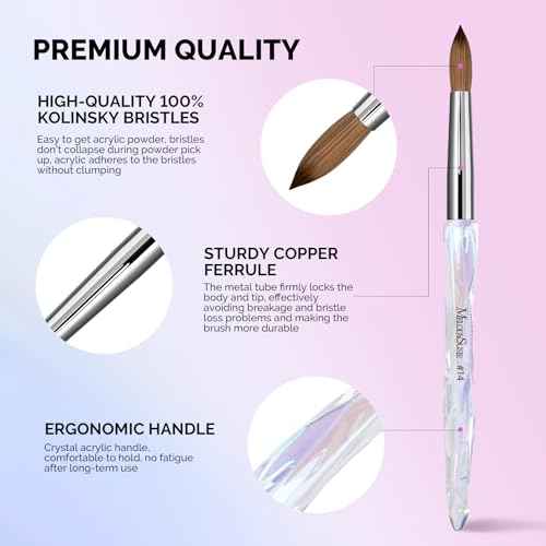 MelodySusie Kolinsky Acrylic Nail Brush, 100% Pure Kolinsky Hair, Professional Nail Brush for Acrylic Powder Nail Extension and 3D Nail Carving, for DIY Home Salon, Size 14