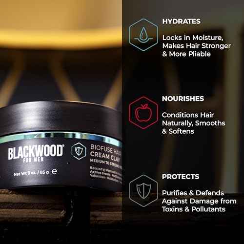 Blackwood For Men BioFuse Hair Cream Clay, Matte Finish Medium to Strong Hold Hair Styling Aid, Natural Hybrid that Texturizes, Moisturizes, Conditions, Adds Volume, Fights Frizz & Detangles, 3oz