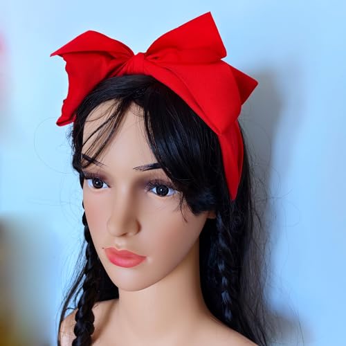 Red Bow Headband For Women Black Knot Hair Bands Big Bowknot Hair Hoop Knotted Wide Turban Headbands Hair Band Bows Hair Accessories (Black&Red)
