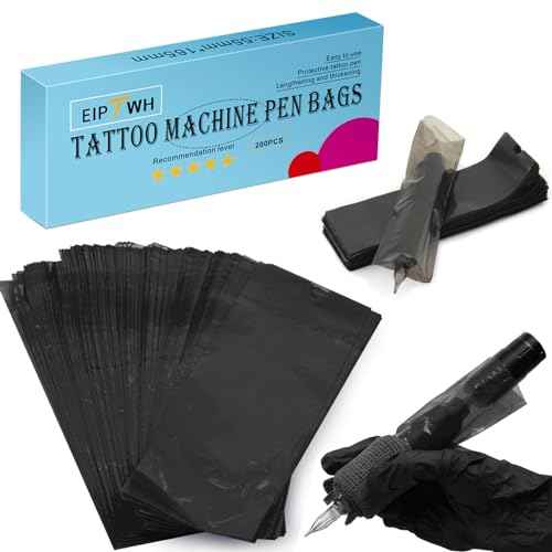 200PCS Tattoo Pen Cover,Black Rotary Tattoo Machine Pen Bags Sleeves for Tattoo Artist,Thickness&Wider Pen Machine Covers Fit All Tattoo Machines Pen