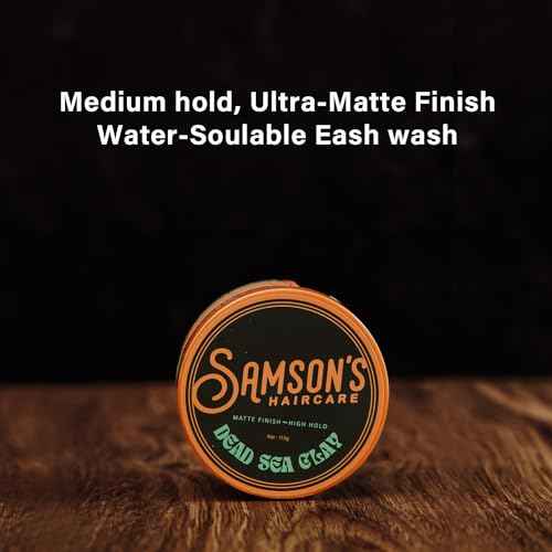 SAMSON'S HAIRCARE Dead Sea Hair Styling Clay, Nourishing and Revitalizing Hair, With Black Hawaiian Sea Salt, High Hold, Ultra-Matte Finish, 4 oz.