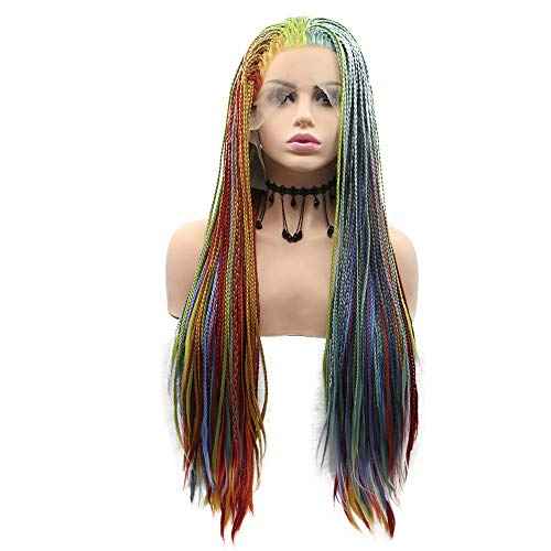 Iewig Synthetic Lace Front Wig Long Wavy Hand Tied Natural Looking Cosplay Party Red Wig